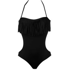 L Space Free Love Fringe Black One Piece Swim Suit Monokini 8